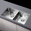 Meir Double Bowl PVD Kitchen Sink 860mm Brushed Nickel Top - The Blue Space