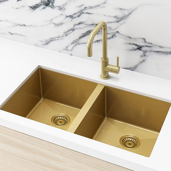 Meir Double Bowl PVD Kitchen Sink 760mm Brushed Bronze Gold - The Blue Space