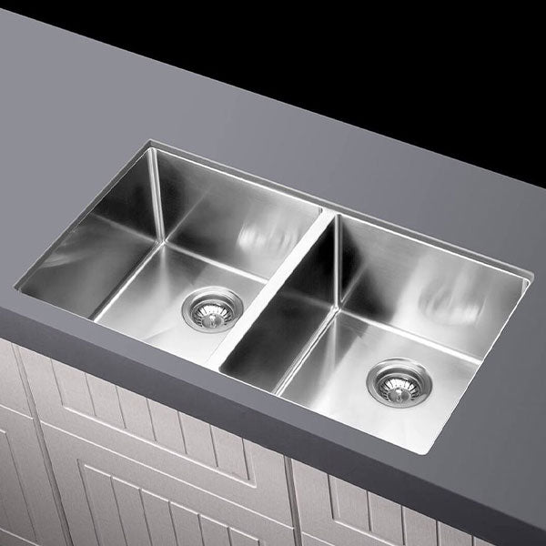 Meir Kitchen Sink Double Bowl 760mm x 440mm Brushed Nickel Top - The Blue Space