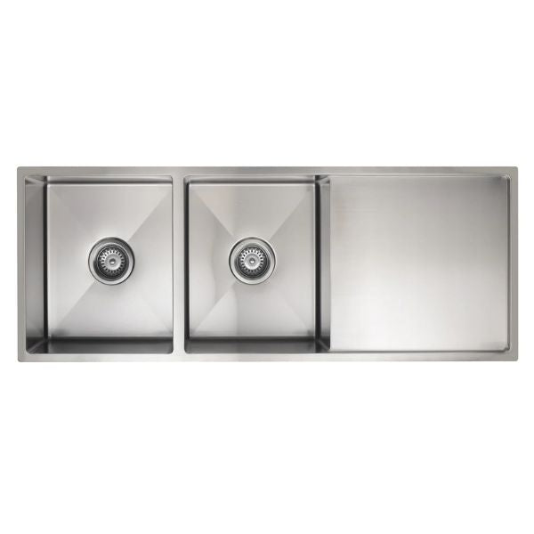 Meir Kitchen Sink Double Bowl 1160x440 Brushed Nickel top view | The Blue Space