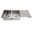 Meir Kitchen Sink Double Bowl 1160x440 Brushed Nickel top angel view | The Blue Space