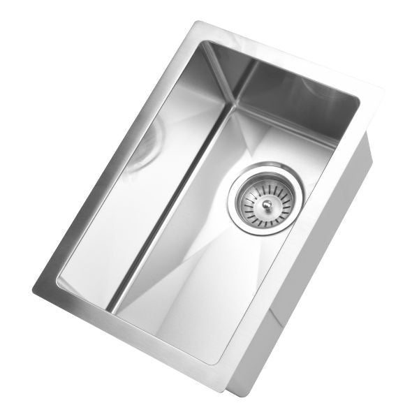Meir Kitchen Sink Single Bowl 300mm Stainless Steel top side angel view | The Blue Space