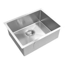Meir Kitchen Sink Single Bowl 550mm Stainless Steel top side angel view | The Blue Space