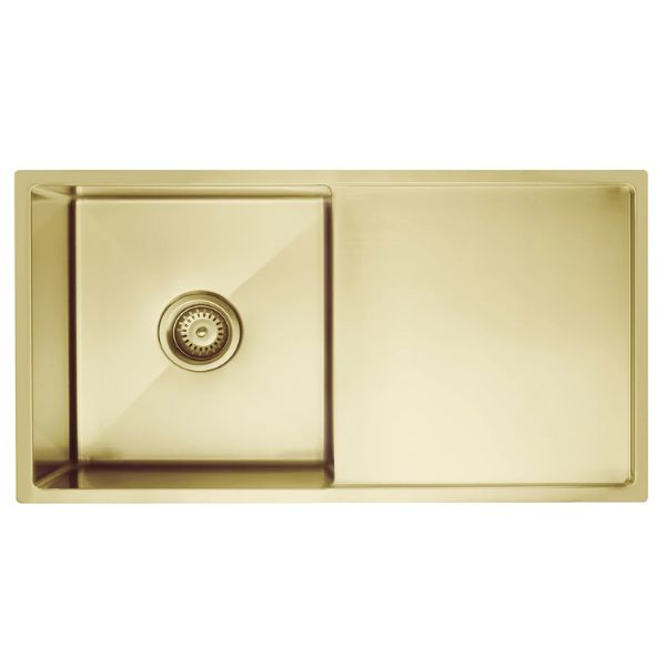 Meir Kitchen Sink Single Bowl with Drainer 840x440 Brushed Bronze Gold top view | The Blue Space