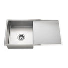 Meir Kitchen Sink Single Bowl with Drainer 840x440 Brushed Nickel top angel view | The Blue Space