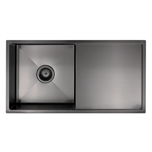Meir Kitchen Sink Single Bowl with Drainer 840x440 Gunmetal Black top view | The Blue Space