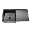 Meir Kitchen Sink Single Bowl with Drainer 840x440 Gunmetal Black top angel view | The Blue Space