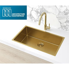 Meir Kitchen Sink Single Large Bowl 760x440 Brushed Bronze Gold features Brushed Gold Sink Mixer | The Blue Space