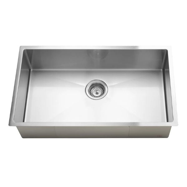 Meir Kitchen Sink Single Large Bowl 760x440 Brushed Nickel top angel view | The Blue Space