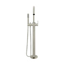 Meir Paddle Round Freestanding Bath Spout and Hand Shower Brushed Nickel in Front view - The Blue Space