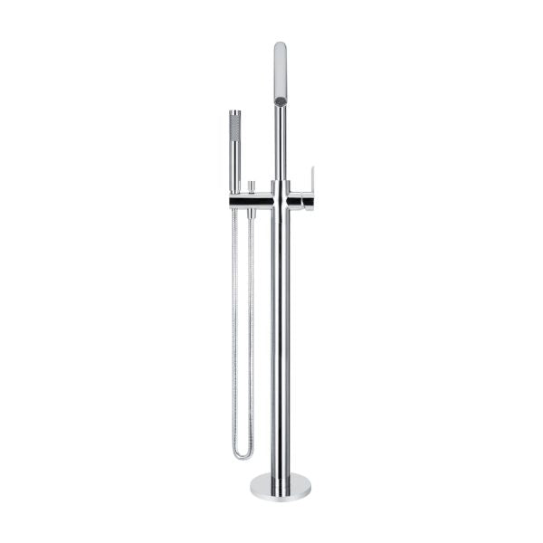 Meir Paddle Round Freestanding Bath Spout and Hand Shower Chrome in Front view - The Blue Space
