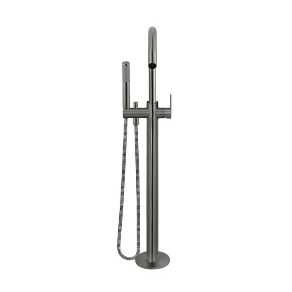 Meir Paddle Round Freestanding Bath Spout and Hand Shower Shadow in Front view - The Blue Space