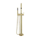 Meir Paddle Round Freestanding Bath Spout and Hand Shower Tiger Bronze in Front view - The Blue Space