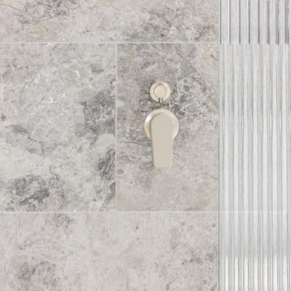 Meir Paddle Round Wall Mixer with Diverter Brushed Nickel in Modern Kitchen Design - The Blue Space