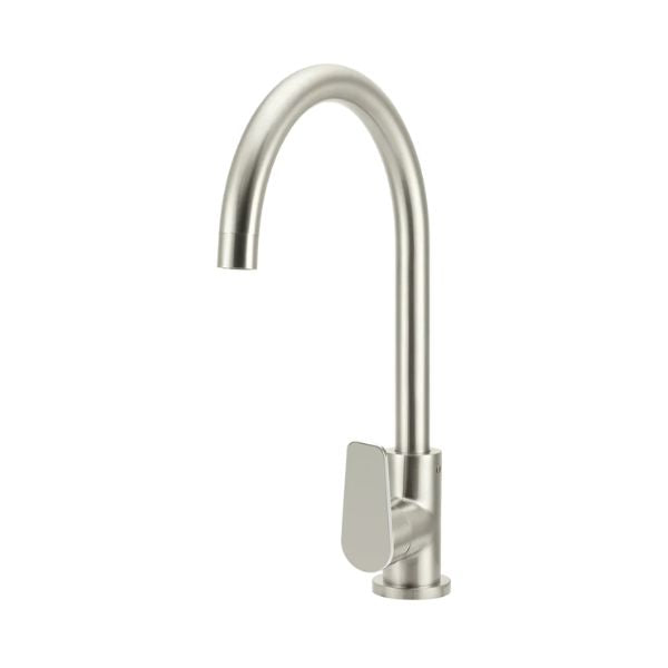 Meir Paddle Round Gooseneck Kitchen Sink Mixer Tap Brushed Nickel