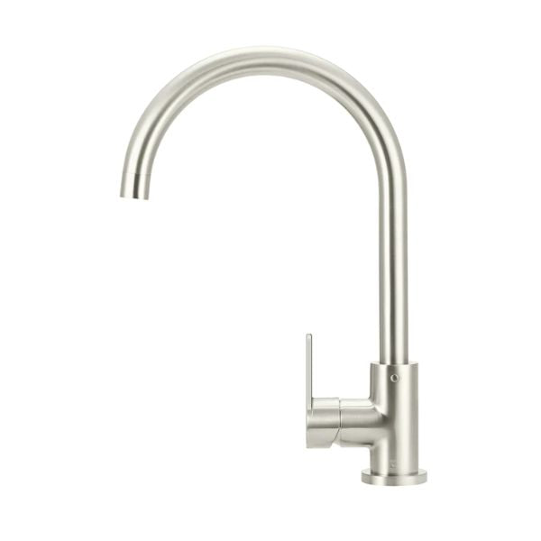 Meir Paddle Round Gooseneck Kitchen Sink Mixer Tap Brushed Nickel