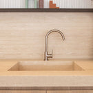 Meir Paddle Round Gooseneck Kitchen Sink Mixer Tap Champagne in Modern Kitchen Design - The Blue Space
