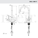 Technical Drawing: Meir Paddle Round Pull Out Kitchen Sink Mixer Tap Matte Black