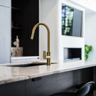 Meir Paddle Round Pull Out Kitchen Sink Mixer Tap Tiger Bronze in modern kitchen design - The Blue Space