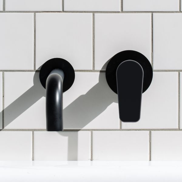 Meir Paddle Round Wall Mixer Matte Black in Modern Kitchen Design - The Blue Space