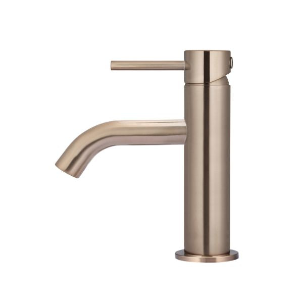 Meir Piccola Basin Mixer - Champagne in side view - The Blue Space