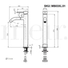 Technical Drawing: Meir Piccola Tall Basin Mixer MB03XL.01