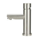 Meir Pinless Round Basin Mixer - Brushed Nickel in side view - The Blue Space