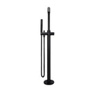 Meir Pinless Round Freestanding Bath Spout and Hand Shower Matte Black in Front view - The Blue Space