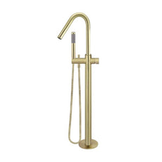 Meir Pinless Round Freestanding Bath Spout and Hand Shower Tiger Bronze in Side view - The Blue Space