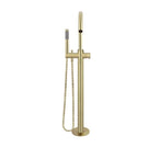 Meir Pinless Round Freestanding Bath Spout and Hand Shower Tiger Bronze in Front view - The Blue Space