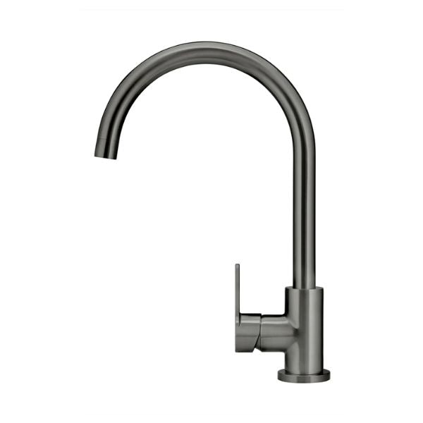 Meir Paddle Round Gooseneck Kitchen Sink Mixer Tap Shadow in Side view - The Blue Space