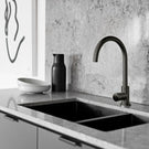 Meir Pinless Round Kitchen Sink Mixer Tap Shadow in Modern Kitchen Design - The Blue Space