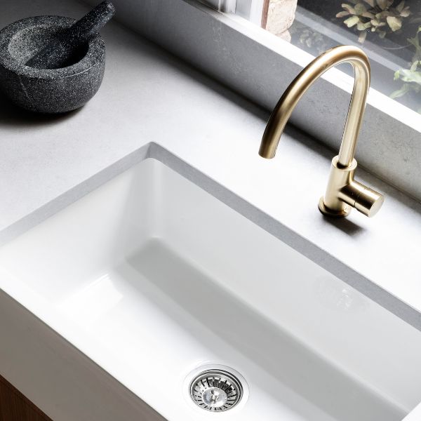 Meir Pinless Round Kitchen Sink Mixer Tap Tiger Bronze in Modern Kitchen Design - The Blue Space