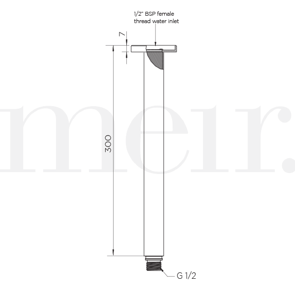 Meir Round Ceiling Shower Arm 300mm Technical Drawing - The Blue Space 