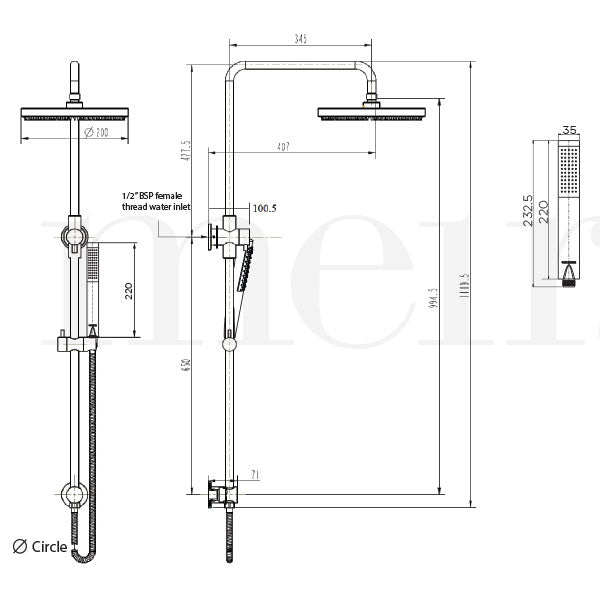 Meir Round Combination Shower Rail 200mm Rose & Hand Shower - Champagne