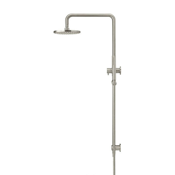 Meir Round Combination Shower Rail 200mm Rose & Hand Shower Brushed Nickel - The Blue Space
