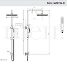 Meir Round Combination Shower Rail 200mm Rose Single Function Hand Shower Technical Drawing - The Blue Space