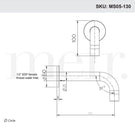 Meir Round Curved Spout 130mm Technical Drawing - The Blue Space