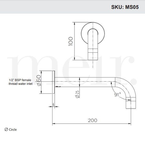 Meir Round Curved Spout Technical Drawing  - The Blue Space
