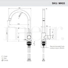 Meir Round Kitchen Mixer Tap Technical Drawing - The Blue Space