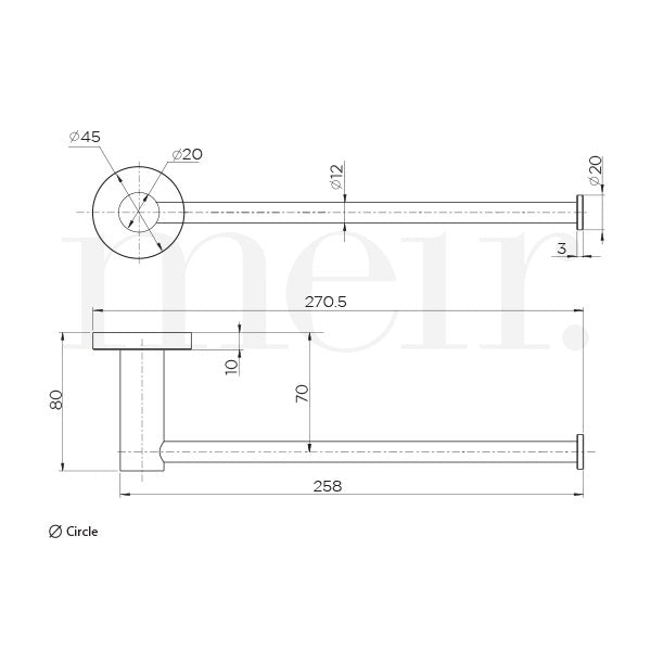 Meir Round Guest Towel Rail Technical Drawing - The Blue Space