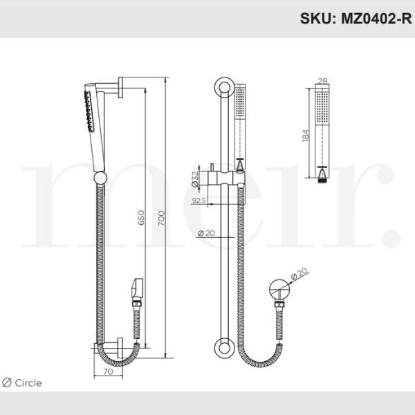Meir Round Shower on Rail - Brushed Nickel