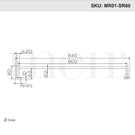 Meir Round Single Towel Rail 600mm Technical Drawing - The Blue Space
