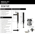 Technical Drawing: Meir Round Tall Basin Mixer MB04-R2