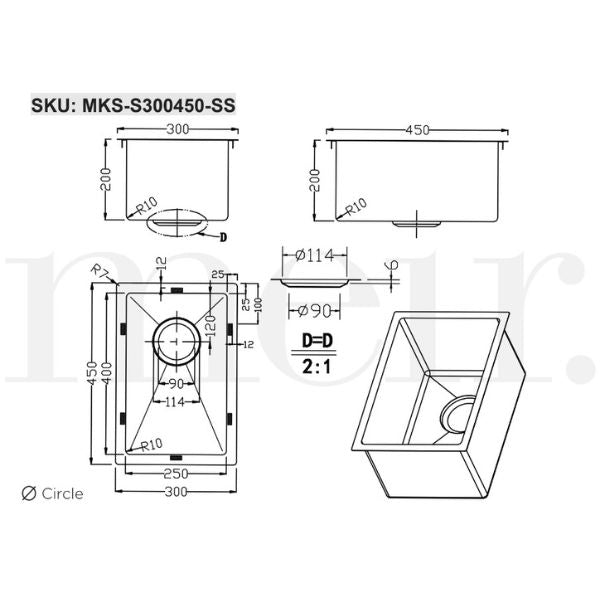 Meir Single Bowl Kitchen Sink 300mm - Stainless Steel