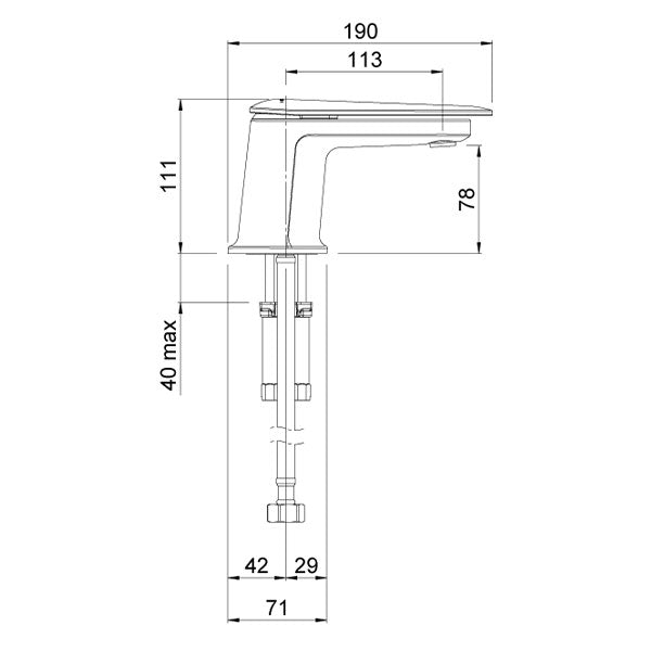 Methven Aio Basin Mixer Technical Drawing - The Blue Space