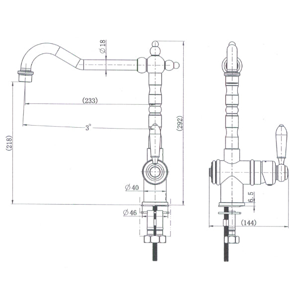 Modern National Bordeaux Kitchen Mixer Technical Drawing - The Blue Space