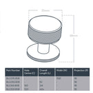 Momo Handles Belgravia Round Knob 35mm Brushed Satin Brass Technical Drawing - The Blue Space