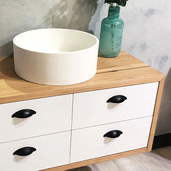 Momo Handles Florencia Cup Pull 64mm Matt Black Lifestyle Image - The Blue Space