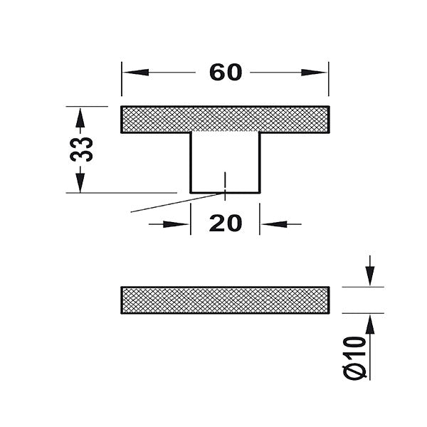 Momo Handles Graf Knurled T Knob 60mm Technical Drawing - The Blue Space